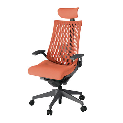 アクト2 KJ425SAEW2D4D4 エラストマバック テクスチャード ランバーサポート 固定肘 ヘッドサポート ( クロス ) ナイロンキャスター [ ベースカラー: W2 張地カラー: D4D4 / パーシモオレンジ  ]