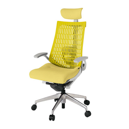 アクト2 KJ425SAEZNU6U5 エラストマバック テクスチャード ランバーサポート 固定肘 ヘッドサポート ( クロス ) ナイロンキャスター [ ベースカラー: ZN 張地カラー: U6U5 / イエロー  ]