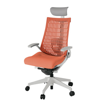 アクト2 KJ425SAFGND4D4 エラストマバック テクスチャード ランバーサポート 固定肘 ヘッドサポート ( ビニール ) ナイロンキャスター [ ベースカラー: GN 張地カラー: D4D4 / パーシモオレンジ  ]