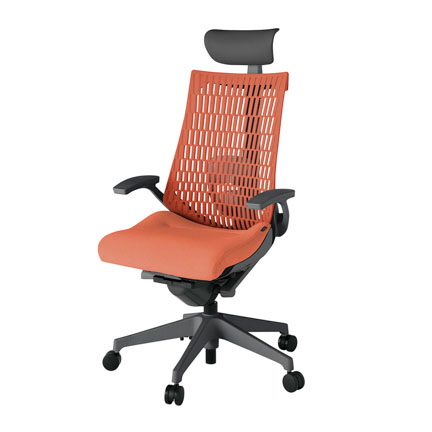 アクト2 KJ425SAFW2D4D4 エラストマバック テクスチャード ランバーサポート 固定肘 ヘッドサポート ( ビニール ) ナイロンキャスター [ ベースカラー: W2 張地カラー: D4D4 / パーシモオレンジ  ]