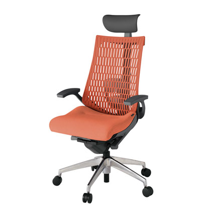 アクト2 KJ425SAFZDD4D4 エラストマバック テクスチャード ランバーサポート 固定肘 ヘッドサポート ( ビニール ) ナイロンキャスター [ ベースカラー: ZD 張地カラー: D4D4 / パーシモオレンジ  ]