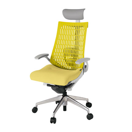 アクト2 KJ425SAFZNU6U5 エラストマバック テクスチャード ランバーサポート 固定肘 ヘッドサポート ( ビニール ) ナイロンキャスター [ ベースカラー: ZN 張地カラー: U6U5 / イエロー  ]