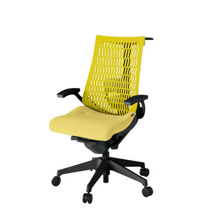 アクト2 KJ425SAHT1U6U5 エラストマバック テクスチャード ランバーサポート 固定肘 ハンガーナイロンキャスター[ ベースカラー: T1 張地カラー: U6U5 / イエロー  ]