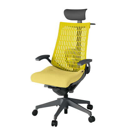 アクト2 KJ425SAYW2U6U5 エラストマバック テクスチャード ランバーサポート 固定肘 ヘッドサポート ( ビニール ) ハンガー ナイロンキャスター [ ベースカラー: W2 張地カラー: U6U5 / イエロー  ]