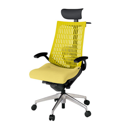 アクト2 KJ425SAYZTU6U5 エラストマバック テクスチャード ランバーサポート 固定肘 ヘッドサポート ( ビニール ) ハンガー ナイロンキャスター [ ベースカラー: ZT 張地カラー: U6U5 / イエロー  ]