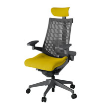 アクト2 KJ427PSEW2U5W2 エラストマバック プレーン ランバーサポート 可動肘 ヘッドサポート ( クロス ) ナイロンキャスター[ ベースカラー: W2 張地カラー: U5 / ストロングイエロー  ]