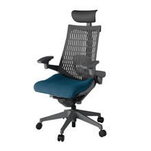 アクト2 KJ427PSFW2N3W2 エラストマバック プレーン ランバーサポート 可動肘 ヘッドサポート ( ビニール ) ナイロンキャスター[ ベースカラー: W2 張地カラー: N3 / ライトインディゴ  ]