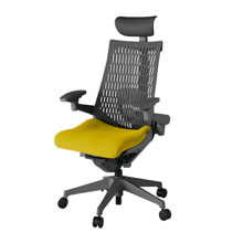 アクト2 KJ427PSFW2U5W2 エラストマバック プレーン ランバーサポート 可動肘 ヘッドサポート ( ビニール ) ナイロンキャスター[ ベースカラー: W2 張地カラー: U5 / ストロングイエロー  ]