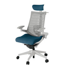 アクト2 KJ427PSXGNN3T6 エラストマバック プレーン ランバーサポート 可動肘 ヘッドサポート ( クロス ) ハンガー ナイロンキャスター[ ベースカラー: GN 張地カラー: N3 / ライトインディゴ  ]