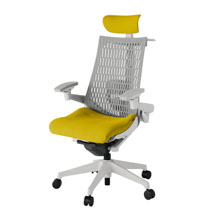 アクト2 KJ427PSXGNU5T6 エラストマバック プレーン ランバーサポート 可動肘 ヘッドサポート ( クロス ) ハンガー ナイロンキャスター[ ベースカラー: GN 張地カラー: U5 / ストロングイエロー  ]