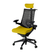 アクト2 KJ427PSXT1U5T1 エラストマバック プレーン ランバーサポート 可動肘 ヘッドサポート ( クロス ) ハンガー ナイロンキャスター[ ベースカラー: T1 張地カラー: U5 / ストロングイエロー  ]