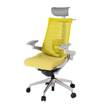 アクト2 KJ427SAYZNU6U5 エラストマバック テクスチャード ランバーサポート 可動肘 ヘッドサポート ( ビニール ) ハンガー ナイロンキャスター [ ベースカラー: ZN 張地カラー: U6U5 / イエロー  ]