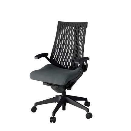 アクト2 KJ445PS-T1C3T1 エラストマバック プレーン 固定肘 ナイロンキャスター[ ベースカラー: T1 張地カラー: C3 / ダークグレー  ]