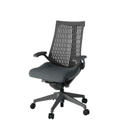 アクト2 KJ445PS-W2C3W2 エラストマバック プレーン 固定肘 ナイロンキャスター[ ベースカラー: W2 張地カラー: C3 / ダークグレー  ]