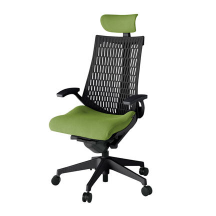 アクト2 KJ445PSET1Q7T1 エラストマバック プレーン 固定肘 ヘッドサポート ( クロス ) ナイロンキャスター[ ベースカラー: T1 張地カラー: Q7 / グラスグリーン  ]