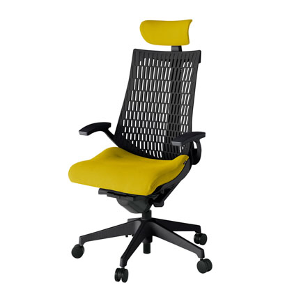 アクト2 KJ445PSET1U5T1 エラストマバック プレーン 固定肘 ヘッドサポート ( クロス ) ナイロンキャスター[ ベースカラー: T1 張地カラー: U5 / ストロングイエロー  ]