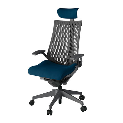 アクト2 KJ445PSEW2B2W2 エラストマバック プレーン 固定肘 ヘッドサポート ( クロス ) ナイロンキャスター[ ベースカラー: W2 張地カラー: B2 / ネイビーブルー  ]