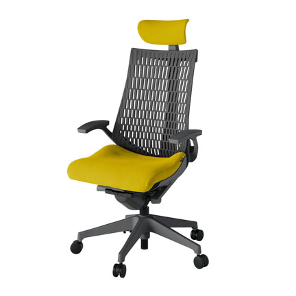 アクト2 KJ445PSEW2U5W2 エラストマバック プレーン 固定肘 ヘッドサポート ( クロス ) ナイロンキャスター[ ベースカラー: W2 張地カラー: U5 / ストロングイエロー  ]