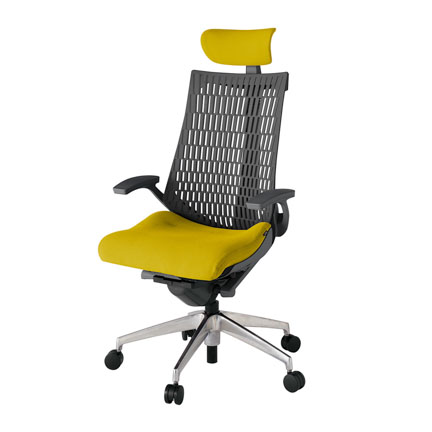 アクト2 KJ445PSEZDU5W2 エラストマバック プレーン 固定肘 ヘッドサポート ( クロス ) ナイロンキャスター[ ベースカラー: ZD 張地カラー: U5 / ストロングイエロー  ]