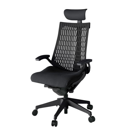 アクト2 KJ445PSFT1T1T1 エラストマバック プレーン 固定肘 ヘッドサポート ( ビニール ) ナイロンキャスター[ ベースカラー: T1 張地カラー: T1 / ブラック  ]