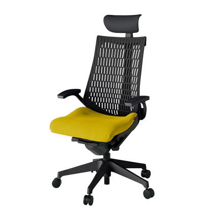 アクト2 KJ445PSFT1U5T1 エラストマバック プレーン 固定肘 ヘッドサポート ( ビニール ) ナイロンキャスター[ ベースカラー: T1 張地カラー: U5 / ストロングイエロー  ]