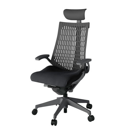 アクト2 KJ445PSFW2T1W2 エラストマバック プレーン 固定肘 ヘッドサポート ( ビニール ) ナイロンキャスター[ ベースカラー: W2 張地カラー: T1 / ブラック  ]