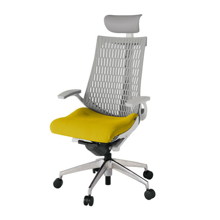 アクト2 KJ445PSFZNU5T6 エラストマバック プレーン 固定肘 ヘッドサポート ( ビニール ) ナイロンキャスター[ ベースカラー: ZN 張地カラー: U5 / ストロングイエロー  ]