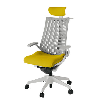 アクト2 KJ445PSXGNU5T6 エラストマバック プレーン 固定肘 ヘッドサポート ( クロス ) ハンガー ナイロンキャスター[ ベースカラー: GN 張地カラー: U5 / ストロングイエロー  ]