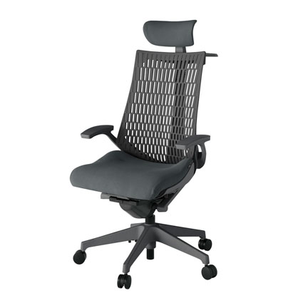 アクト2 KJ445PSXW2C3W2 エラストマバック プレーン 固定肘 ヘッドサポート ( クロス ) ハンガー ナイロンキャスター[ ベースカラー: W2 張地カラー: C3 / ダークグレー  ]