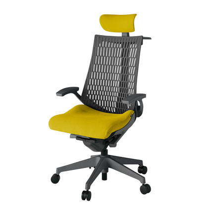 アクト2 KJ445PSXW2U5W2 エラストマバック プレーン 固定肘 ヘッドサポート ( クロス ) ハンガー ナイロンキャスター[ ベースカラー: W2 張地カラー: U5 / ストロングイエロー  ]