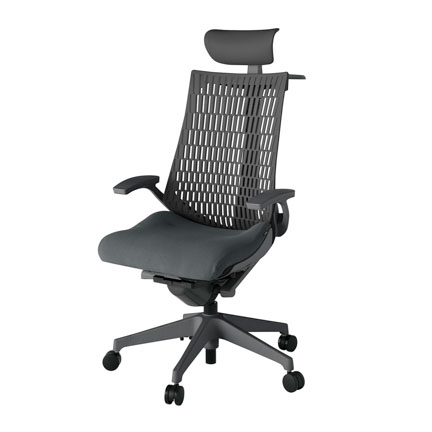 アクト2 KJ445PSYW2C3W2 エラストマバック プレーン 固定肘 ヘッドサポート ( ビニール ) ハンガー ナイロンキャスター[ ベースカラー: W2 張地カラー: C3 / ダークグレー  ]