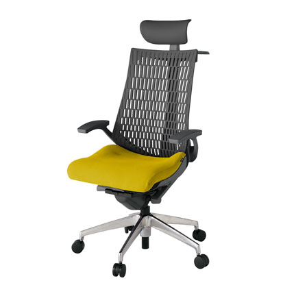 アクト2 KJ445PSYZDU5W2 エラストマバック プレーン 固定肘 ヘッドサポート ( ビニール ) ハンガー ナイロンキャスター[ ベースカラー: ZD 張地カラー: U5 / ストロングイエロー  ]