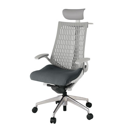 アクト2 KJ445PSYZNC3T6 エラストマバック プレーン 固定肘 ヘッドサポート ( ビニール ) ハンガー ナイロンキャスター[ ベースカラー: ZN 張地カラー: C3 / ダークグレー  ]