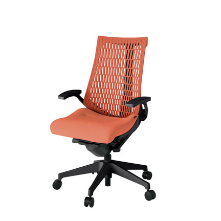 アクト2 KJ445SA-T1D4D4 エラストマバック テクスチャード 固定肘 ナイロンキャスター[ ベースカラー: T1 張地カラー: D4D4 / パーシモオレンジ  ]