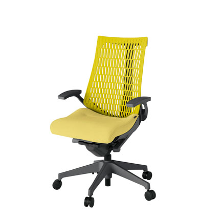 アクト2 KJ445SA-W2U6U5 エラストマバック テクスチャード 固定肘 ナイロンキャスター[ ベースカラー: W2 張地カラー: U6U5 / イエロー  ]