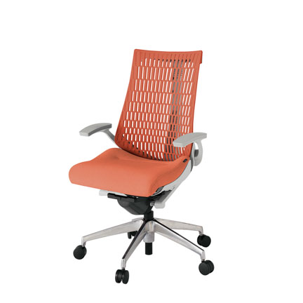 アクト2 KJ445SA-ZND4D4 エラストマバック テクスチャード 固定肘 ナイロンキャスター[ ベースカラー: ZN 張地カラー: D4D4 / パーシモオレンジ  ]