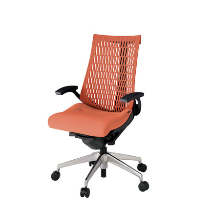 アクト2 KJ445SA-ZTD4D4 エラストマバック テクスチャード 固定肘 ナイロンキャスター[ ベースカラー: ZT 張地カラー: D4D4 / パーシモオレンジ  ]