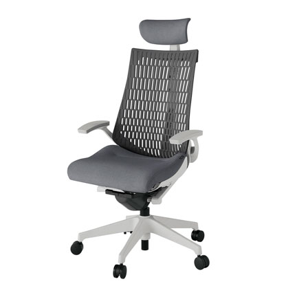 アクト2 KJ445SAEGNT3W2 エラストマバック テクスチャード 固定肘 ヘッドサポート ( クロス ) ナイロンキャスター[ ベースカラー: GN 張地カラー: T3W2 / ダークグレー  ]