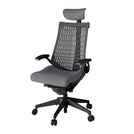 アクト2 KJ445SAET1T3W2 エラストマバック テクスチャード 固定肘 ヘッドサポート ( クロス ) ナイロンキャスター[ ベースカラー: T1 張地カラー: T3W2 / ダークグレー  ]