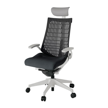 アクト2 KJ445SAFGNT1T1 エラストマバック テクスチャード 固定肘 ヘッドサポート ( ビニール ) ナイロンキャスター[ ベースカラー: GN 張地カラー: T1T1 / ブラック  ]