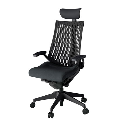 アクト2 KJ445SAFT1T1T1 エラストマバック テクスチャード 固定肘 ヘッドサポート ( ビニール ) ナイロンキャスター[ ベースカラー: T1 張地カラー: T1T1 / ブラック  ]