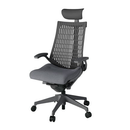 アクト2 KJ445SAFW2T3W2 エラストマバック テクスチャード 固定肘 ヘッドサポート ( ビニール ) ナイロンキャスター[ ベースカラー: W2 張地カラー: T3W2 / ダークグレー  ]