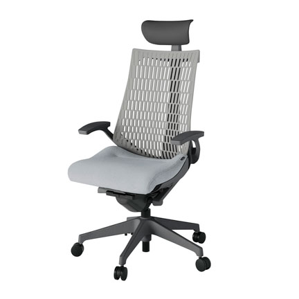 アクト2 KJ445SAFW2T7T6 エラストマバック テクスチャード 固定肘 ヘッドサポート ( ビニール ) ナイロンキャスター[ ベースカラー: W2 張地カラー: T7T6 / ホワイトグレー  ]