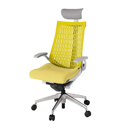 アクト2 KJ445SAFZNU6U5 エラストマバック テクスチャード 固定肘 ヘッドサポート ( ビニール ) ナイロンキャスター[ ベースカラー: ZN 張地カラー: U6U5 / イエロー  ]