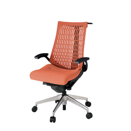 アクト2 KJ445SAHZTD4D4 エラストマバック テクスチャード 固定肘 ハンガーナイロンキャスター[ ベースカラー: ZT 張地カラー: D4D4 / パーシモオレンジ  ]