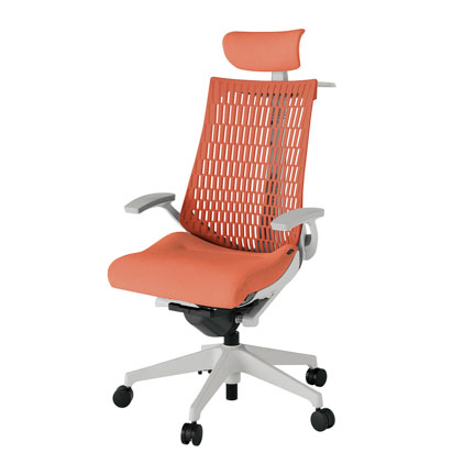 アクト2 KJ445SAXGND4D4 エラストマバック テクスチャード 固定肘 ヘッドサポート ( クロス ) ハンガー ナイロンキャスター[ ベースカラー: GN 張地カラー: D4D4 / パーシモオレンジ  ]