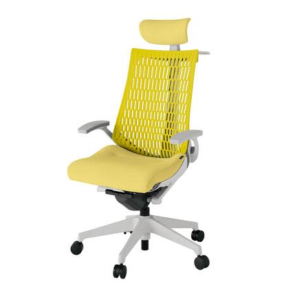 アクト2 KJ445SAXGNU6U5 エラストマバック テクスチャード 固定肘 ヘッドサポート ( クロス ) ハンガー ナイロンキャスター[ ベースカラー: GN 張地カラー: U6U5 / イエロー  ]