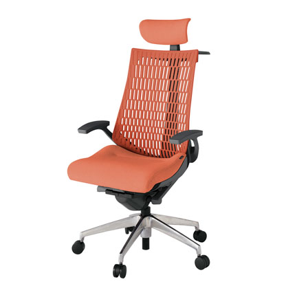 アクト2 KJ445SAXZDD4D4 エラストマバック テクスチャード 固定肘 ヘッドサポート ( クロス ) ハンガー ナイロンキャスター[ ベースカラー: ZD 張地カラー: D4D4 / パーシモオレンジ  ]