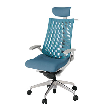 アクト2 KJ445SAXZNB4A4 エラストマバック テクスチャード 固定肘 ヘッドサポート ( クロス ) ハンガー ナイロンキャスター[ ベースカラー: ZN 張地カラー: B4A4 / ブルー  ]