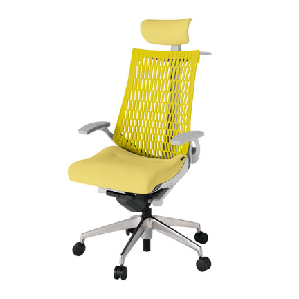 アクト2 KJ445SAXZNU6U5 エラストマバック テクスチャード 固定肘 ヘッドサポート ( クロス ) ハンガー ナイロンキャスター[ ベースカラー: ZN 張地カラー: U6U5 / イエロー  ]